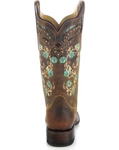 Corral Women's Studded Floral Embroidery Western Boots - Square Toe -Best Cowboy Boot Store 0459M4 41 BK
