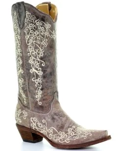 Corral Women's Crater With Bone Embroidery Western Boots - Snip Toe