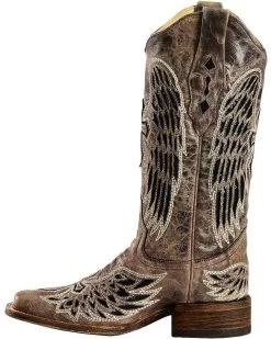 Corral Women's Sequin Wing & Cross Inlay Western Boots - Square Toe -Best Cowboy Boot Store 045U62 89 LT