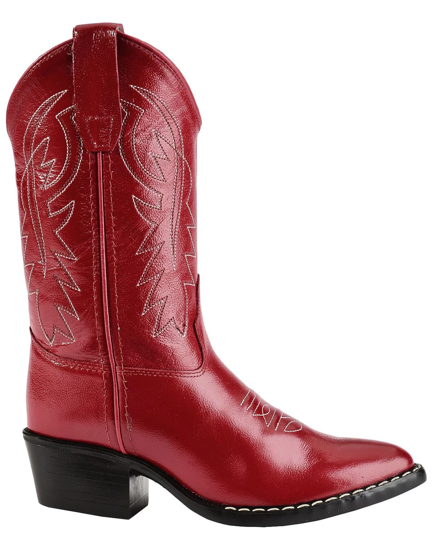 Old West Girls' Red Leather Western Boots - Pointed Toe 4 Old West Girls' Red Leather Western Boots - Pointed Toe - Image 2