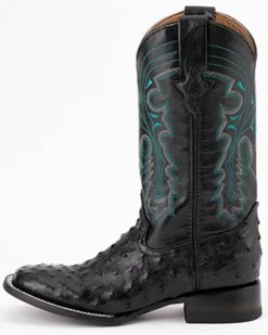 Ferrini Men's Full-Quill Ostrich Embroidered Western Boots - Broad Square Toe -Best Cowboy Boot Store 066845 89 P3