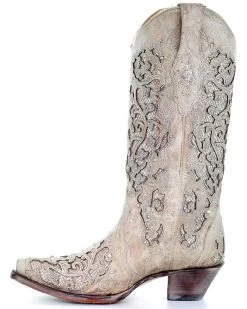 Corral Women's White Glitter Inlay Western Boots -Best Cowboy Boot Store 2000213128 100 LT