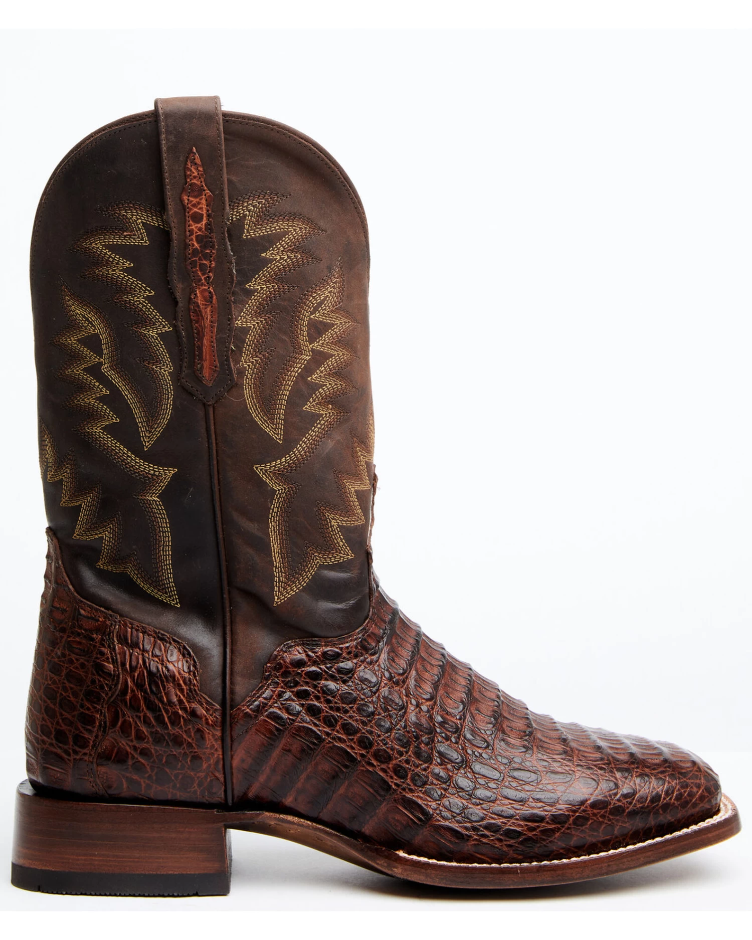 El Dorado Men's Handmade Caiman Back Brass Stockman Boots - Broad Square Toe 4 El Dorado Men's Handmade Caiman Back Brass Stockman Boots - Broad Square Toe - Image 2