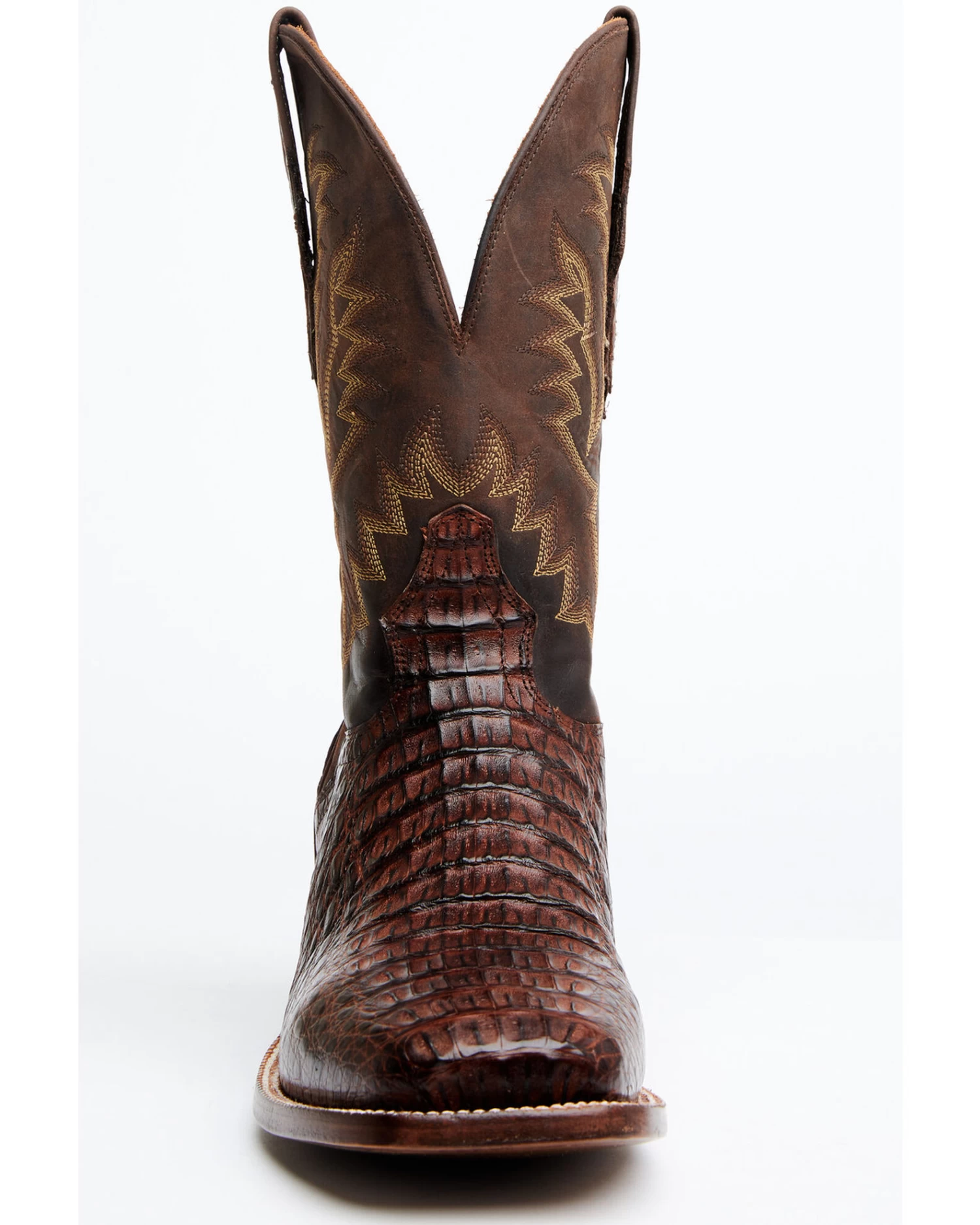 El Dorado Men's Handmade Caiman Back Brass Stockman Boots - Broad Square Toe 6 El Dorado Men's Handmade Caiman Back Brass Stockman Boots - Broad Square Toe - Image 4