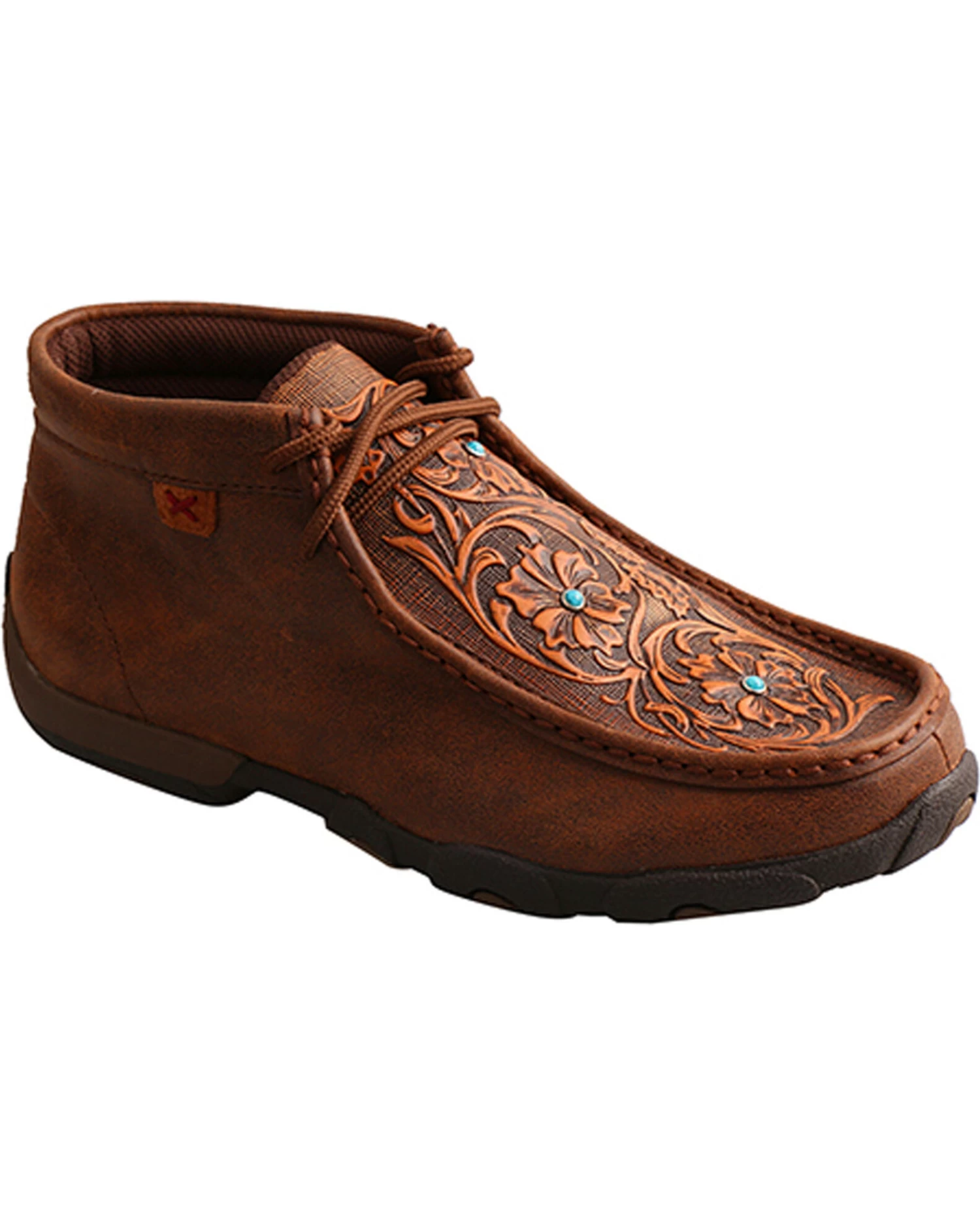Twisted X Women's Brown Tooled Flowers Driving Moccasins - Moc Toe 3 Twisted X Women's Brown Tooled Flowers Driving Moccasins - Moc Toe