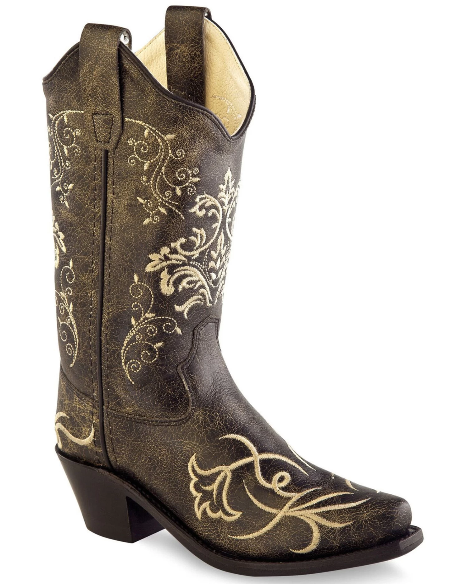 Old West Girls' Tooled Embroidery Western Boots - Snip Toe 3 Old West Girls' Tooled Embroidery Western Boots - Snip Toe