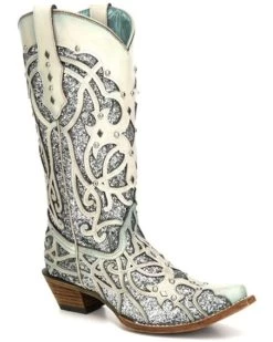 Corral Women's White Turquoise Glitter Chameleon Sun Boots - Snip Toe