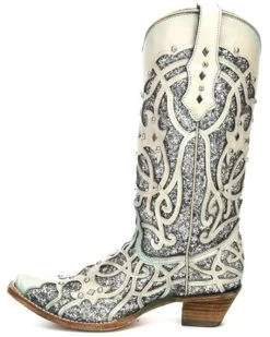 Corral Women's White Turquoise Glitter Chameleon Sun Boots - Snip Toe  -Best Cowboy Boot Store 2000237668 100 P3