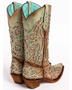 Corral Women's Mint Glitter Inlay Western Boots - Snip Toe  -Best Cowboy Boot Store 2000239665 300 BK