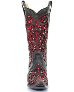 Corral Women's Crystal And Red Sequin Inlay Western Boots - Snip Toe -Best Cowboy Boot Store 2000241023 001 FT
