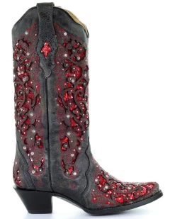 Corral Women's Crystal And Red Sequin Inlay Western Boots - Snip Toe -Best Cowboy Boot Store 2000241023 001 RT