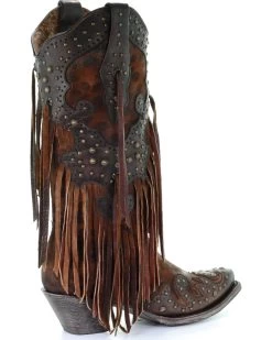 Corral Women's Leopard Stud & Fringe Western Boots - Snip Toe -Best Cowboy Boot Store 2000241028 271 D2