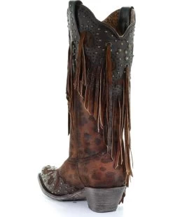 Corral Women's Leopard Stud & Fringe Western Boots - Snip Toe -Best Cowboy Boot Store 2000241028 271 D3