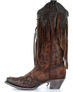 Corral Women's Leopard Stud & Fringe Western Boots - Snip Toe -Best Cowboy Boot Store 2000241028 271 LT