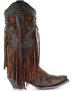 Corral Women's Leopard Stud & Fringe Western Boots - Snip Toe -Best Cowboy Boot Store 2000241028 271 RT