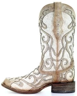 Corral Women's White Glitter Inlay Western Boots - Square Toe 9 Corral Women's White Glitter Inlay Western Boots - Square Toe -Best Cowboy Boot Store 2000288063 103 P3