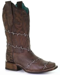 Corral Women's Barbed Wire Woven Western Boots - Square Toe