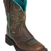 Justin Women's Mandra Chocolate Western Boots - Broad Square Toe -Best Cowboy Boot Store 2000335061 240 P1