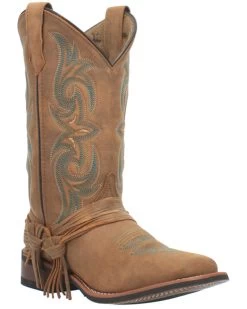 Laredo Women's Tan Turquoise Stitching Western Boots - Square Toe