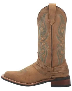 Laredo Women's Tan Turquoise Stitching Western Boots - Square Toe -Best Cowboy Boot Store 2000337535 200 P3