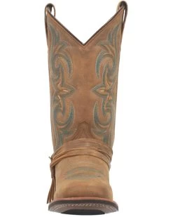 Laredo Women's Tan Turquoise Stitching Western Boots - Square Toe -Best Cowboy Boot Store 2000337535 200 P4