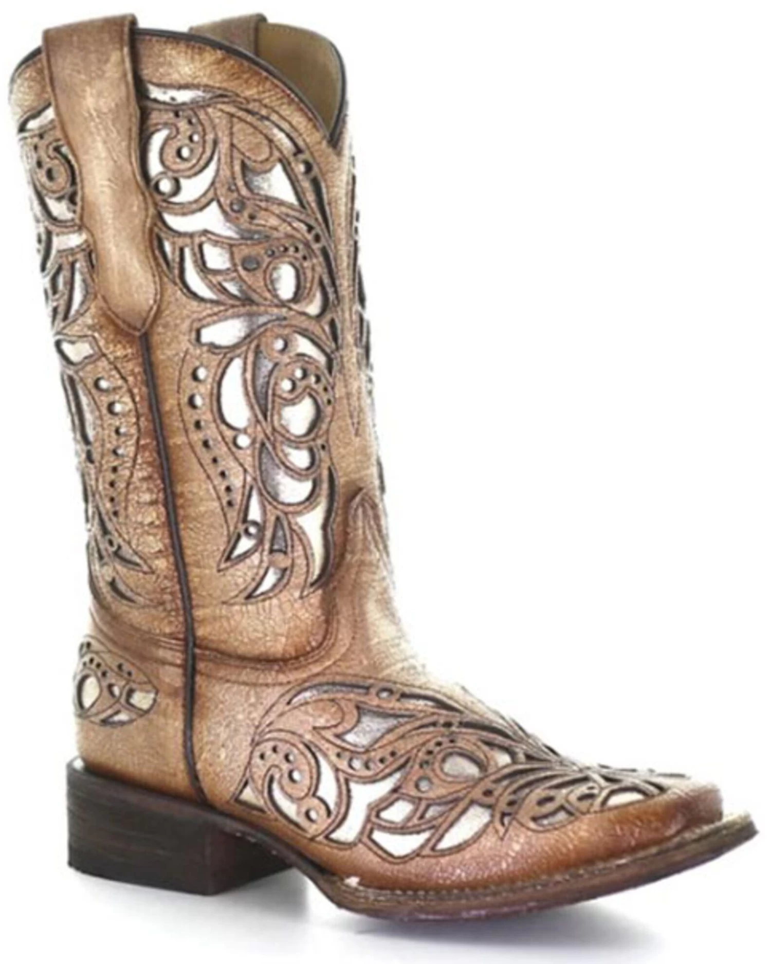 Corral Girls' Shiny Inlay Western Boots - Square Toe 3 Corral Girls' Shiny Inlay Western Boots - Square Toe