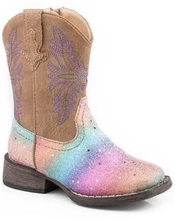 Roper Toddler Girls' Rainbow Glitter Western Boots - Square Toe