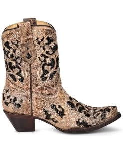 Corral Women's Brown Inlay Western Booties - Snip Toe -Best Cowboy Boot Store 2000351156 200 P2