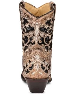 Corral Women's Brown Inlay Western Booties - Snip Toe -Best Cowboy Boot Store 2000351156 200 P4