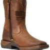 Ariat Boys' Anthem Patriot Easy Fit Distressed Brown Full-Grain Western Boot - Square Toe 