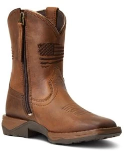 Ariat Boys' Anthem Patriot Easy Fit Distressed Brown Full-Grain Western Boot - Square Toe 