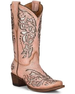 Corral Girls' Inlay & Embroidery Western Boots - Snip Toe
