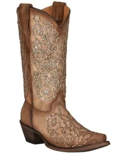 Corral Girls' Glitter Embroidery Leather Western Boot - Snip Toe