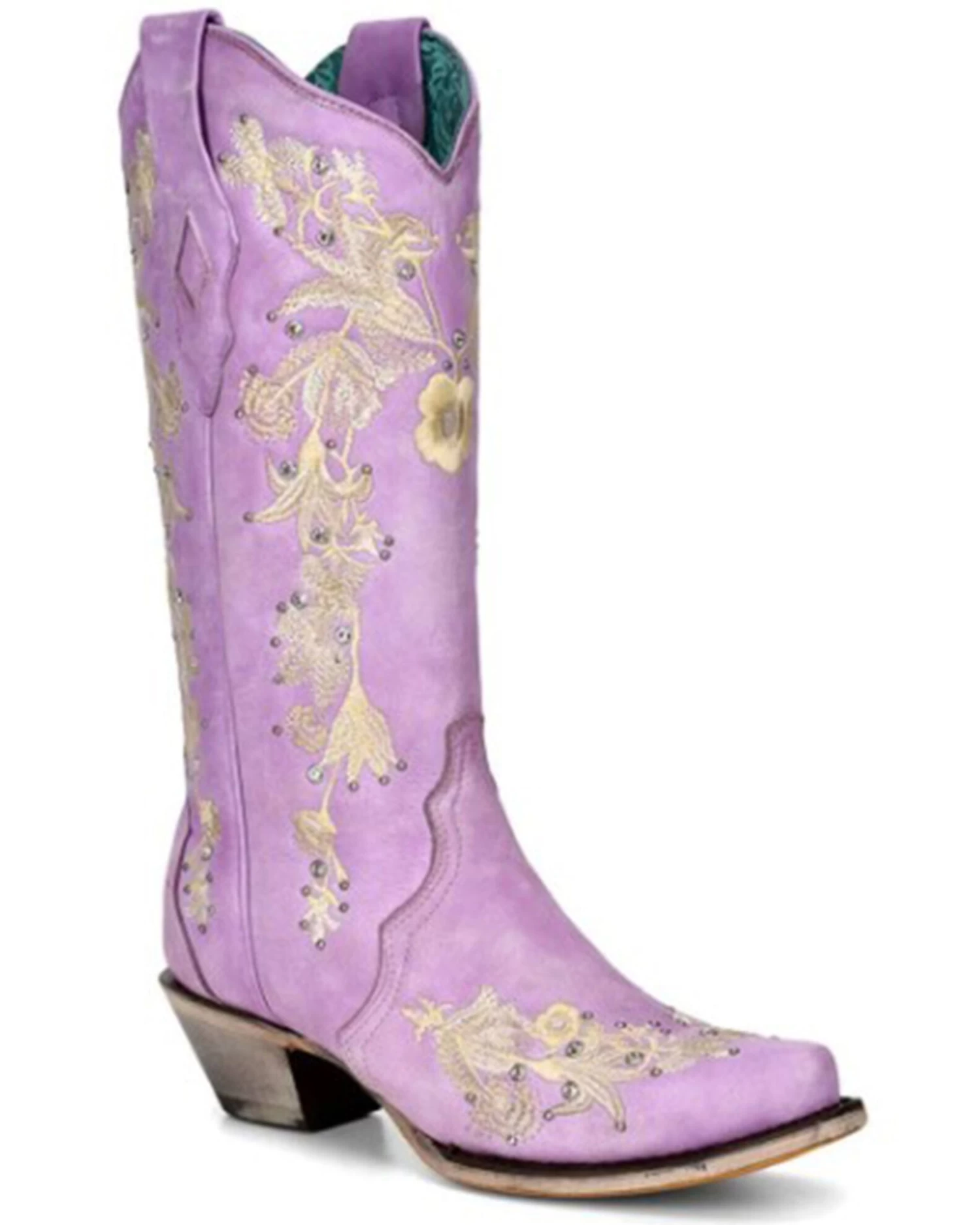 Corral Women's Embroidered Floral & Crystal Studded Tall Western Boots - Snip Toe 3 Corral Women's Embroidered Floral & Crystal Studded Tall Western Boots - Snip Toe