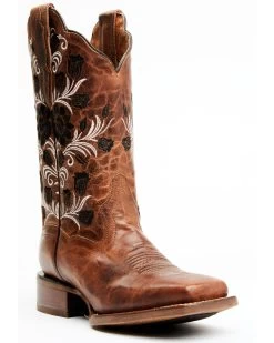 Dan Post Women's Athena Floral Embroidered Western Performance Boots - Broad Square Toe